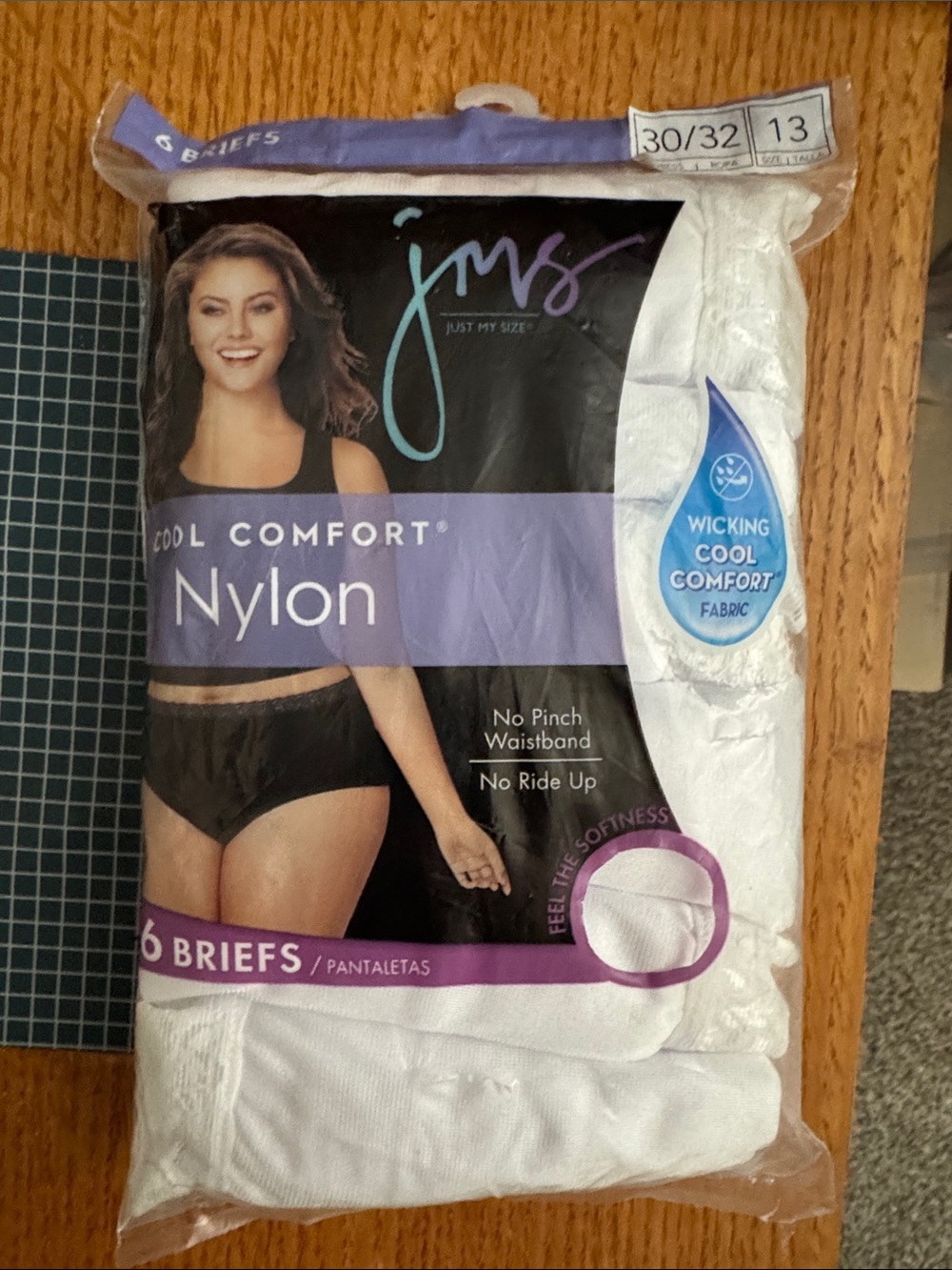 Just My Size White Cool Comfort Nylon Briefs - 6 Pack
